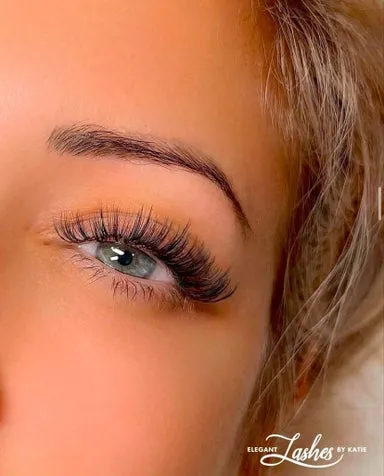 Designer wispy elegant Russian volume lash extensions Orange County - Textured dramatic Russian volume OC salon